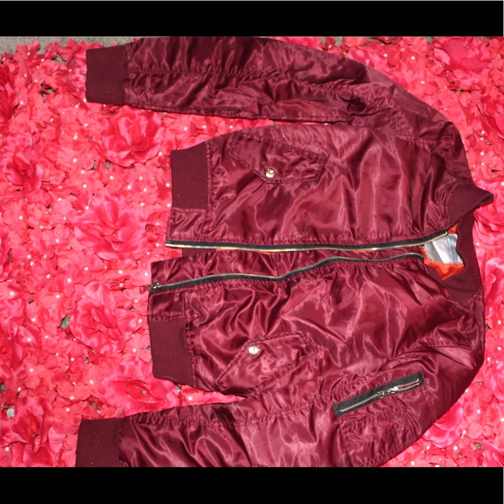 Red/ burgundy bomber jacket